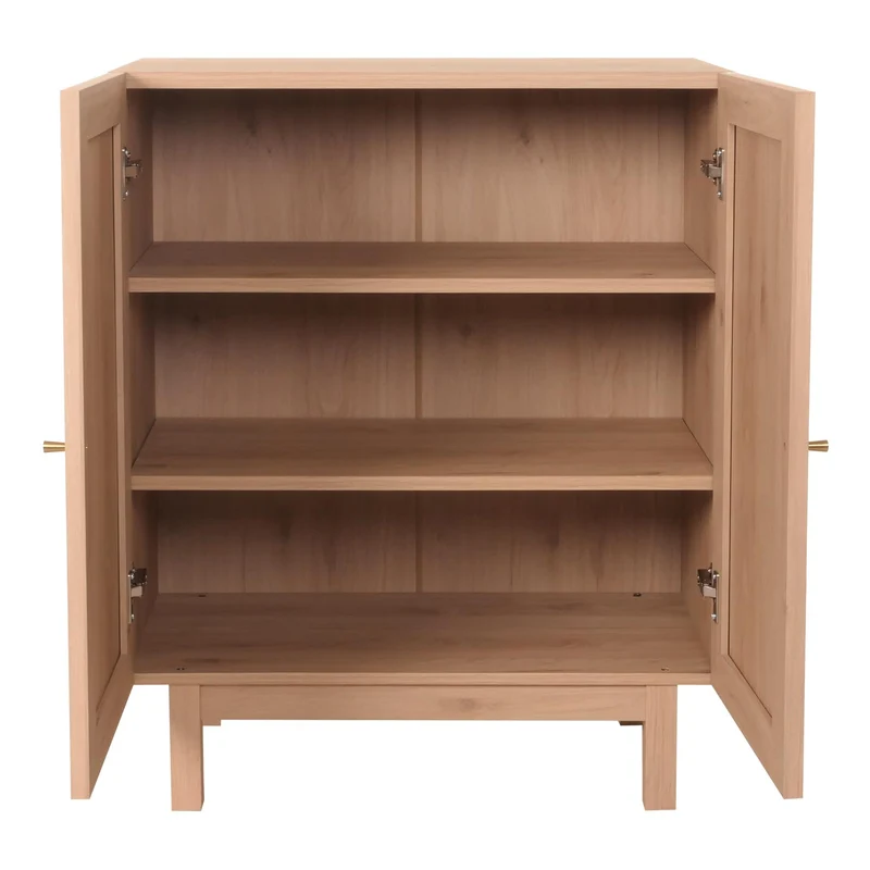Buffet meuble de rangement avec 3 compartiments en bois massif mango kubu rotin 98 x 79 x 42 cm naturel 04_000598