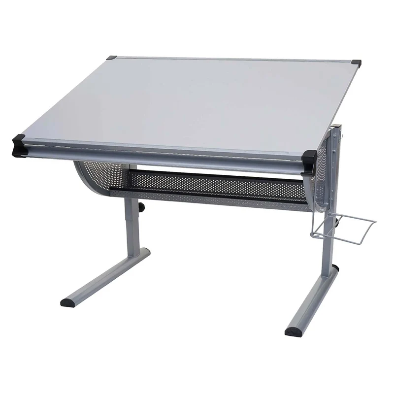 Bureau pour enfants/jeunes table de travail réglable en hauteur inclinable MDF gris et acier 04_0006066