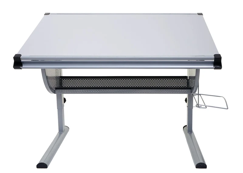 Bureau pour enfants/jeunes table de travail réglable en hauteur inclinable MDF gris et acier 04_0006066