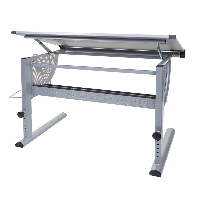 Bureau pour enfants/jeunes table de travail réglable en hauteur inclinable MDF gris et acier 04_0006066