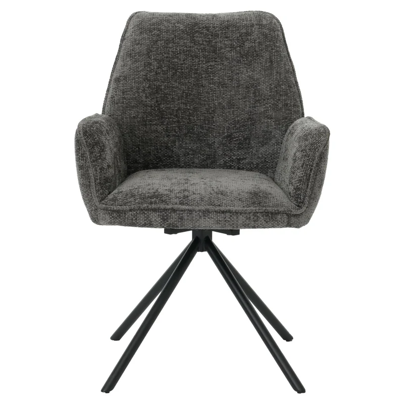 Chaise de salle à manger avec accoudoir rotative en tissu chenille gris foncé et cadre trépied 04_0006357