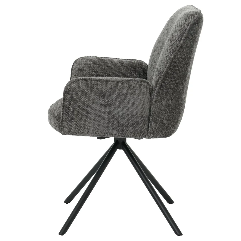Chaise de salle à manger avec accoudoir rotative en tissu chenille gris foncé et cadre trépied 04_0006357