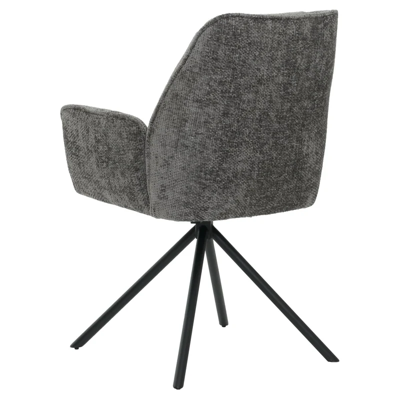 Chaise de salle à manger avec accoudoir rotative en tissu chenille gris foncé et cadre trépied 04_0006357