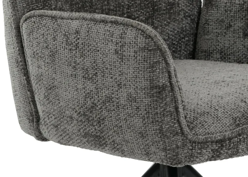 Chaise de salle à manger avec accoudoir rotative en tissu chenille gris foncé et cadre trépied 04_0006357