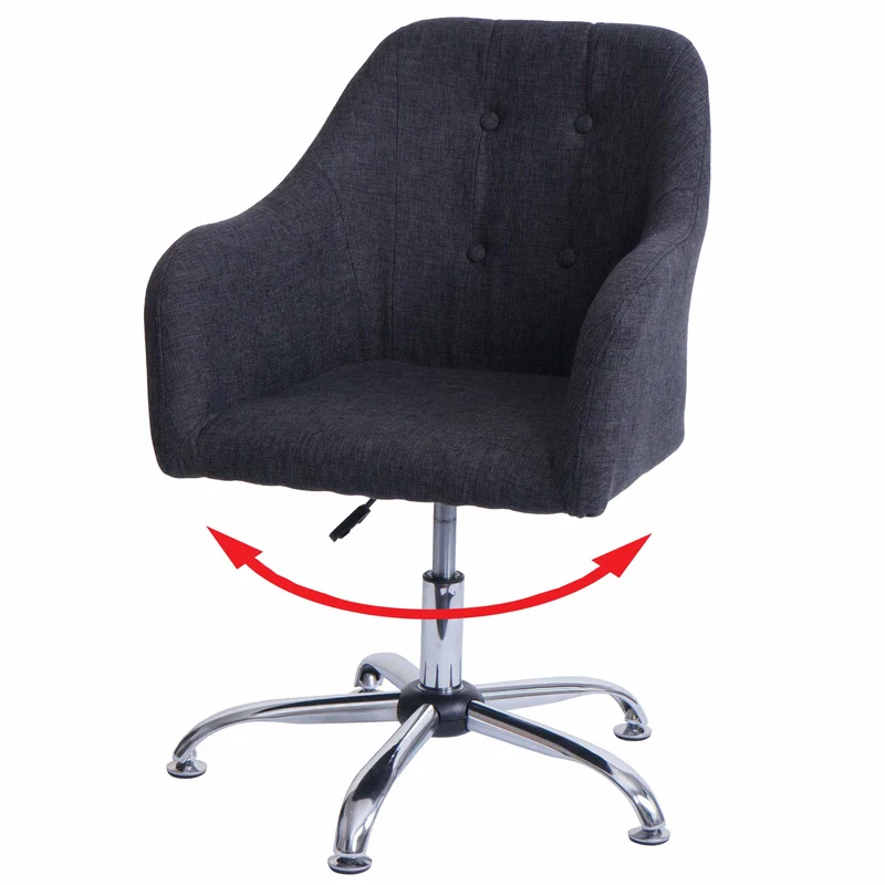 Chaise de salle à manger fauteuil de bureau avec accoudoir siège rotatif réglable en hauteur métal et tissu gris foncé 04_0006346