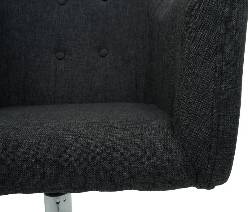Chaise de salle à manger fauteuil de bureau avec accoudoir siège rotatif réglable en hauteur métal et tissu gris foncé 04_0006346