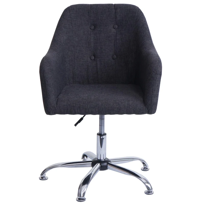 Chaise de salle à manger fauteuil de bureau avec accoudoir siège rotatif réglable en hauteur métal et tissu gris foncé 04_0006346