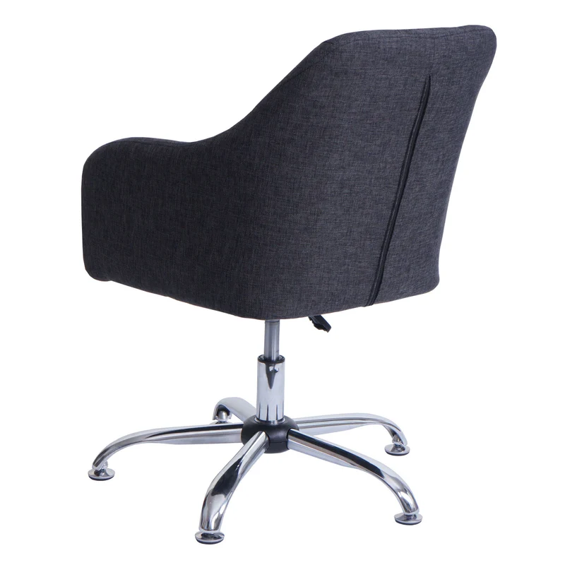 Chaise de salle à manger fauteuil de bureau avec accoudoir siège rotatif réglable en hauteur métal et tissu gris foncé 04_0006346