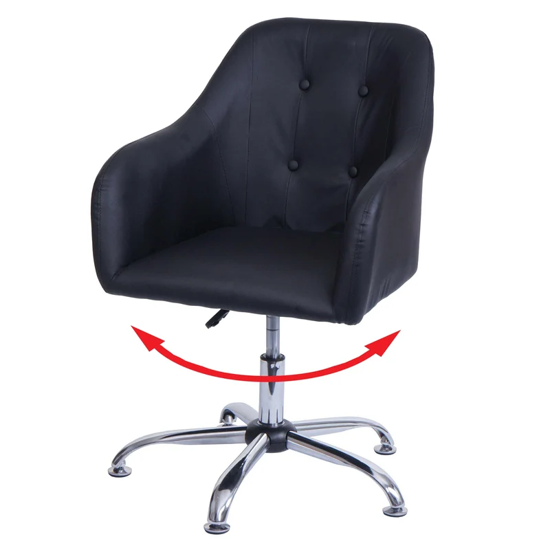 Chaise de salle à manger fauteuil de bureau avec accoudoir siège rotatif réglable en hauteur métal et PVC noir 04_0006344