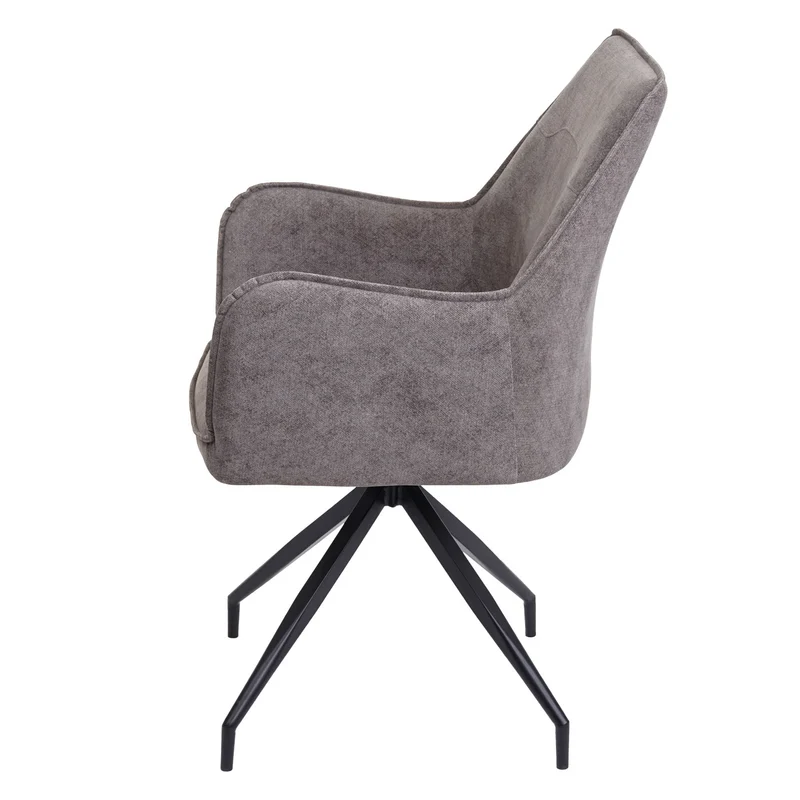 Chaise de salle à manger rembourrée avec accoudoirs en tissu/textile métal gris foncé 04_0006319