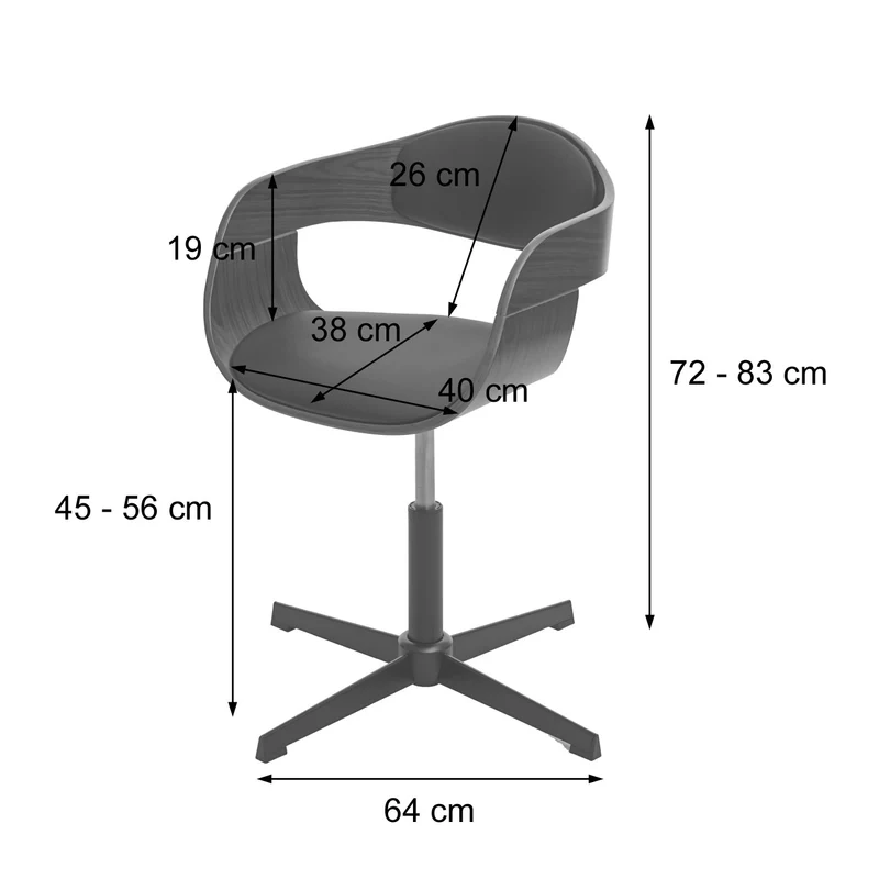 Chaise de salle à manger réglable en hauteur pivotant bois courbé aspect noyer PVC noir 04_0006312