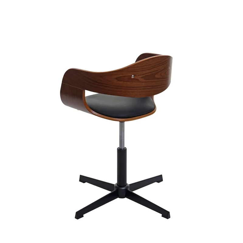 Chaise de salle à manger réglable en hauteur pivotant bois courbé aspect noyer PVC noir 04_0006312