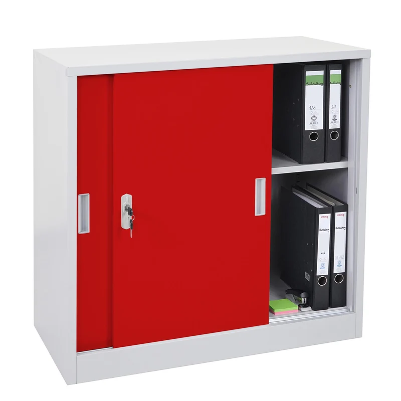 Caisson armoire de bureau en acier à portes coulissantes 90x90x45 cm rouge 04_0006411