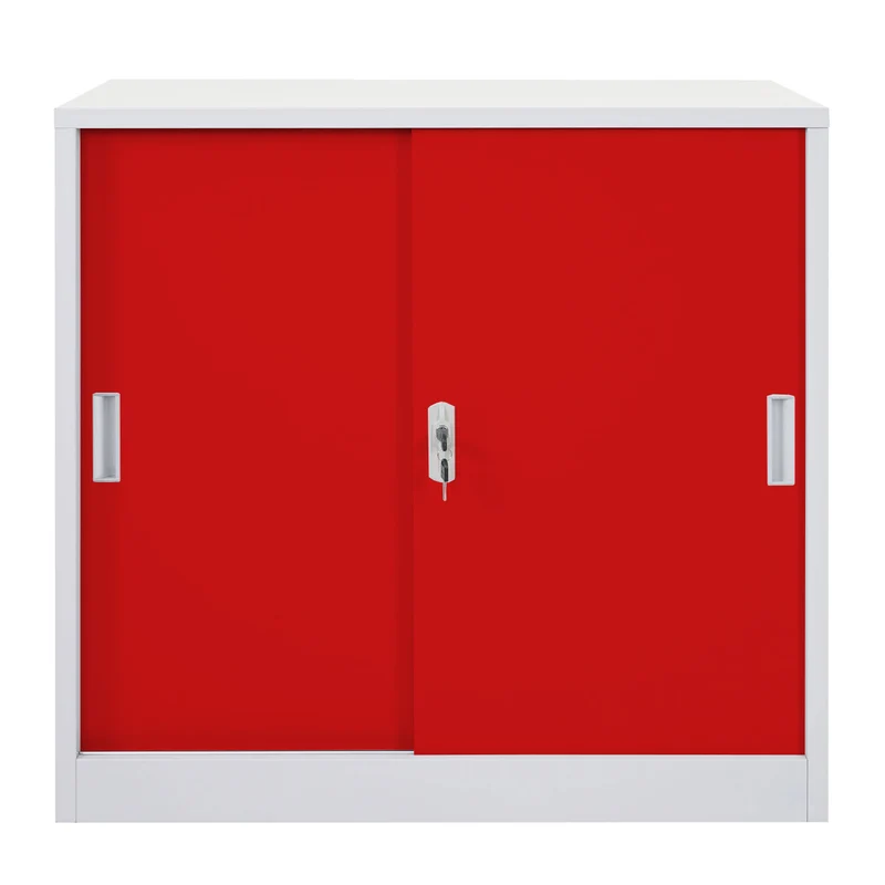 Caisson armoire de bureau en acier à portes coulissantes 90x90x45 cm rouge 04_0006411