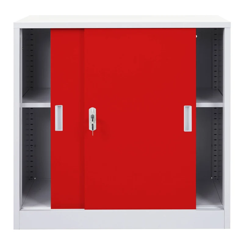 Caisson armoire de bureau en acier à portes coulissantes 90x90x45 cm rouge 04_0006411