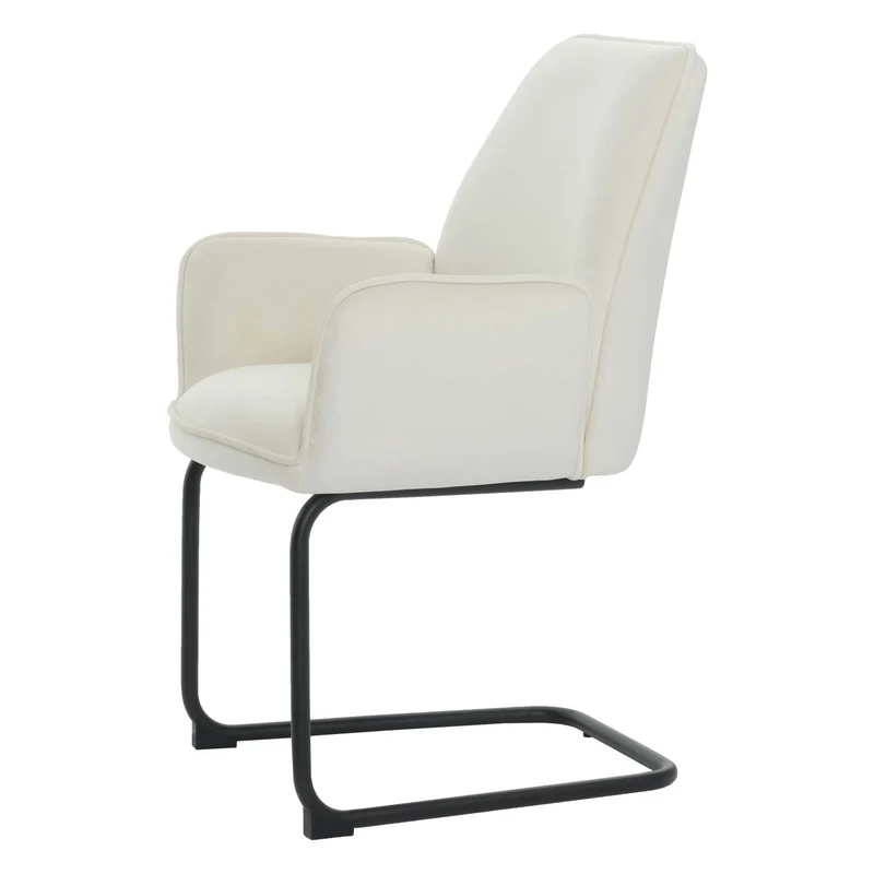 Chaise de salle à manger x1 avec accoudoirs en tissu beige crème 04_0006296