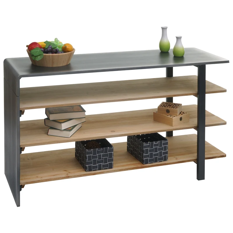 Etagère de séjour bibliothèque étagère à chaussures buffet en bois massif design industriel 72x119x40 cm 04_0006786