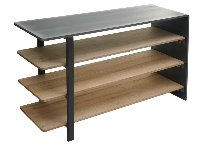 Etagère de séjour bibliothèque étagère à chaussures buffet en bois massif design industriel 72x119x40 cm 04_0006786