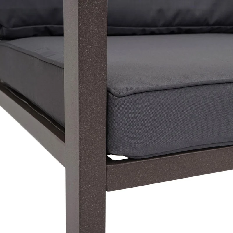 Salon de jardin ensemble canapé fauteuils et table revêtement en métal avec coussin gris 04_0006767