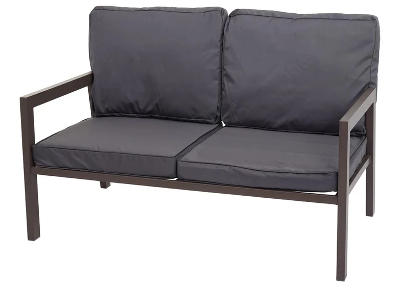 Salon de jardin ensemble canapé fauteuils et table revêtement en métal avec coussin gris 04_0006767