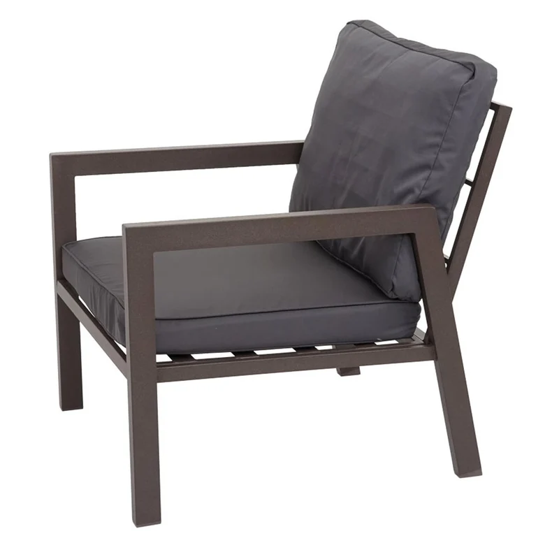Salon de jardin ensemble canapé fauteuils et table revêtement en métal avec coussin gris 04_0006767