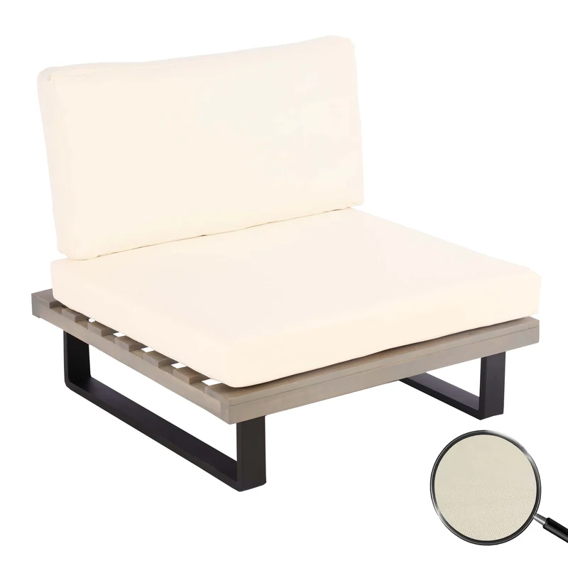 Fauteuil lounge de jardin en bois d'acacia gris et aluminium coussin blanc crème 04_0006846