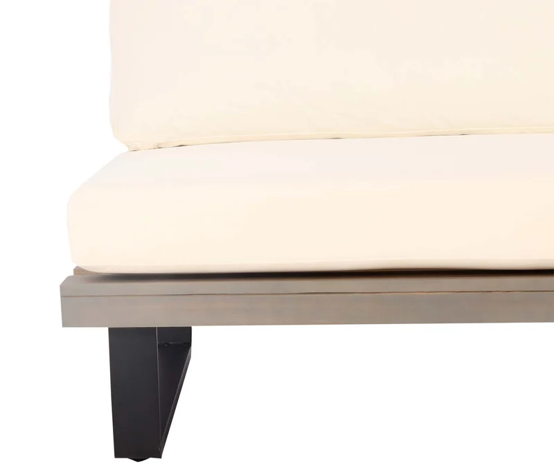 Fauteuil lounge de jardin en bois d'acacia gris et aluminium coussin blanc crème 04_0006846
