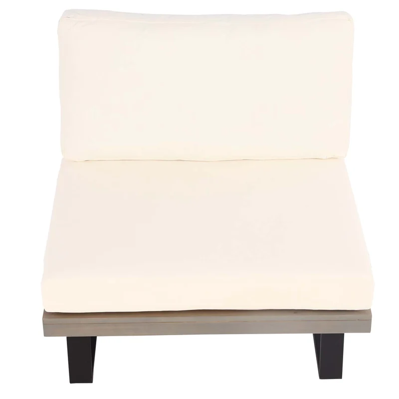 Fauteuil lounge de jardin en bois d'acacia gris et aluminium coussin blanc crème 04_0006846