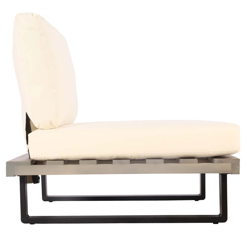 Fauteuil lounge de jardin en bois d'acacia gris et aluminium coussin blanc crème 04_0006846