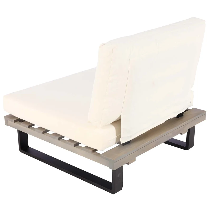 Fauteuil lounge de jardin en bois d'acacia gris et aluminium coussin blanc crème 04_0006846