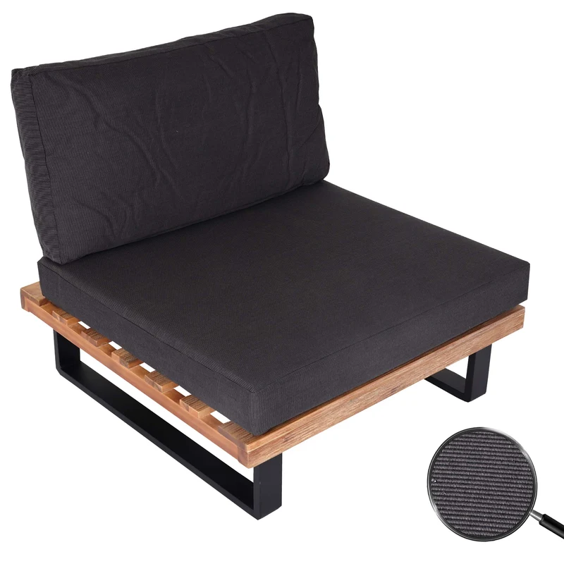 Fauteuil lounge de jardin en bois d'acacia marron et aluminium coussin gris foncé 04_0006845