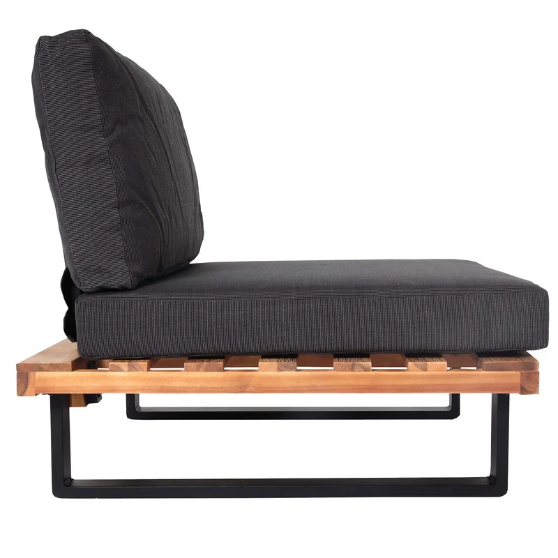 Fauteuil lounge de jardin en bois d'acacia marron et aluminium coussin gris foncé 04_0006845