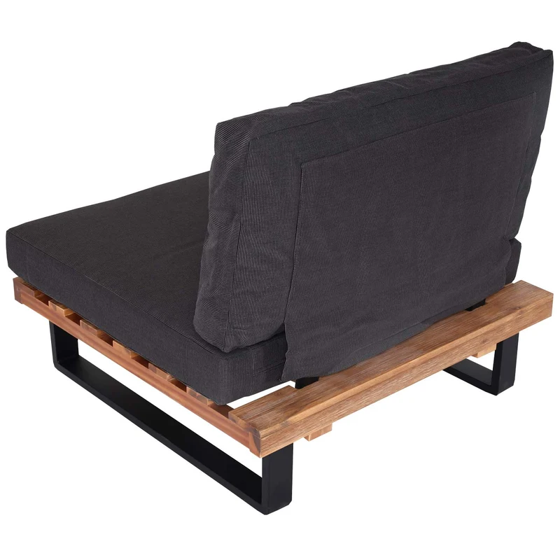 Fauteuil lounge de jardin en bois d'acacia marron et aluminium coussin gris foncé 04_0006845