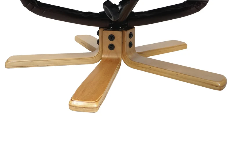 Fauteuil de relaxation TV avec repose-pieds tabouret pouf en PVC noir et bois d'eucalyptus 04_0006837