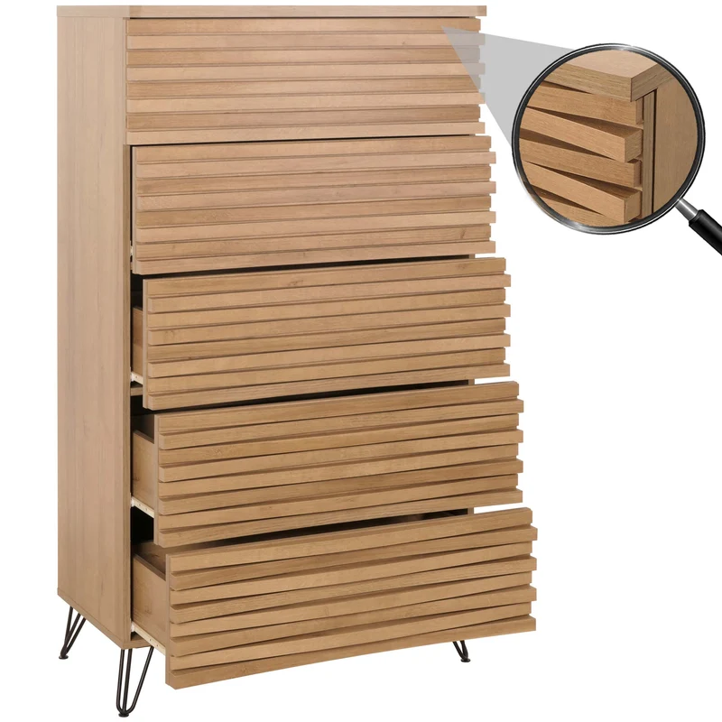 Commode meuble haut design 3d 5 tiroirs en bois manguier et métal 145x80x44 cm 04_0006528