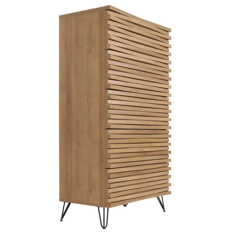 Commode meuble haut design 3d 5 tiroirs en bois manguier et métal 145x80x44 cm 04_0006528