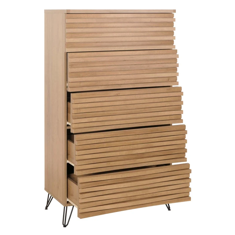 Commode meuble haut design 3d 5 tiroirs en bois manguier et métal 145x80x44 cm 04_0006528