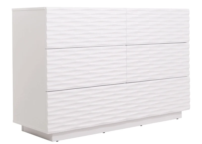 Commode armoire buffet 6 tiroirs design 3d ouverture par pression en bois massif de manguier MDF 81x120x42 cm blanc brillant 04_0006529