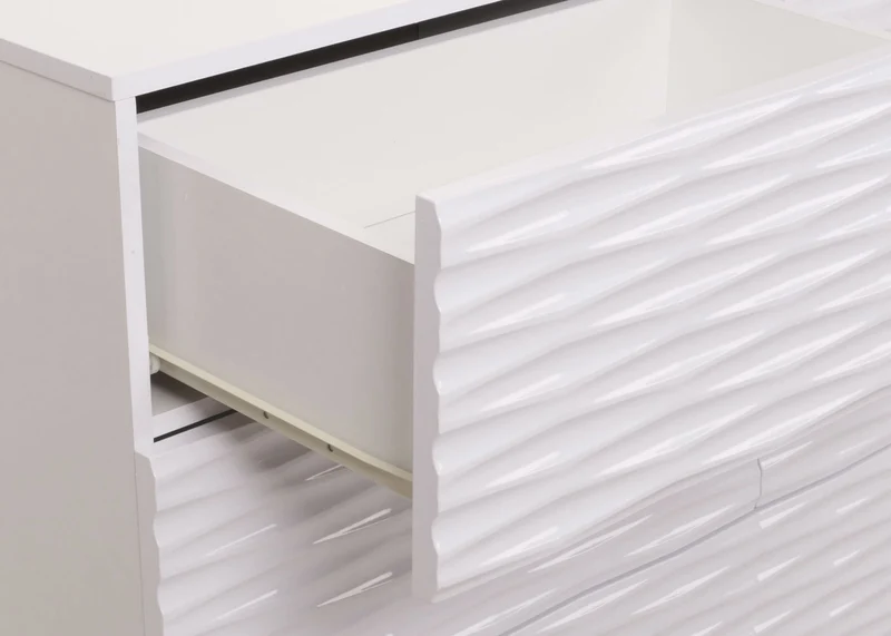 Commode armoire buffet 6 tiroirs design 3d ouverture par pression en bois massif de manguier MDF 81x120x42 cm blanc brillant 04_0006529