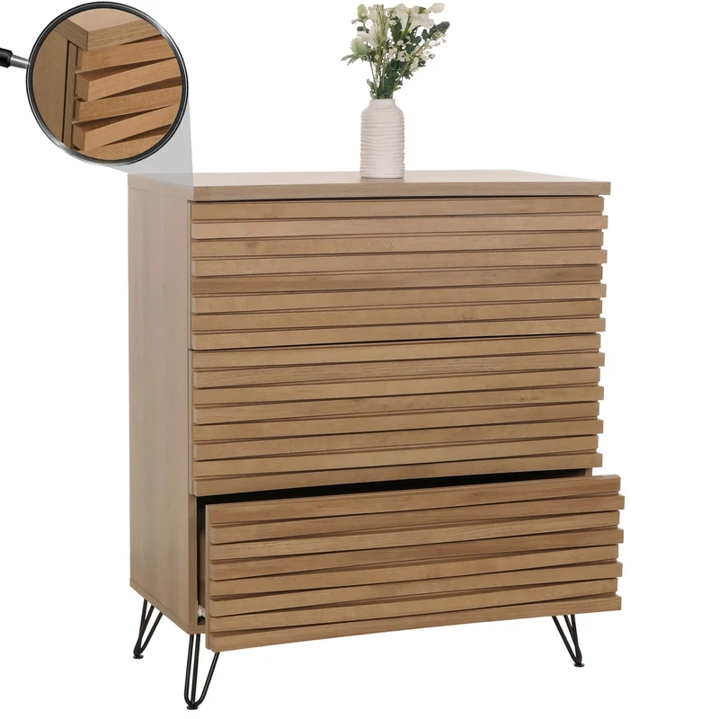 Commode buffet meuble haut design 3d 3 tiroirs bois massif manguier et métal 94x80x45 cm 04_0006526