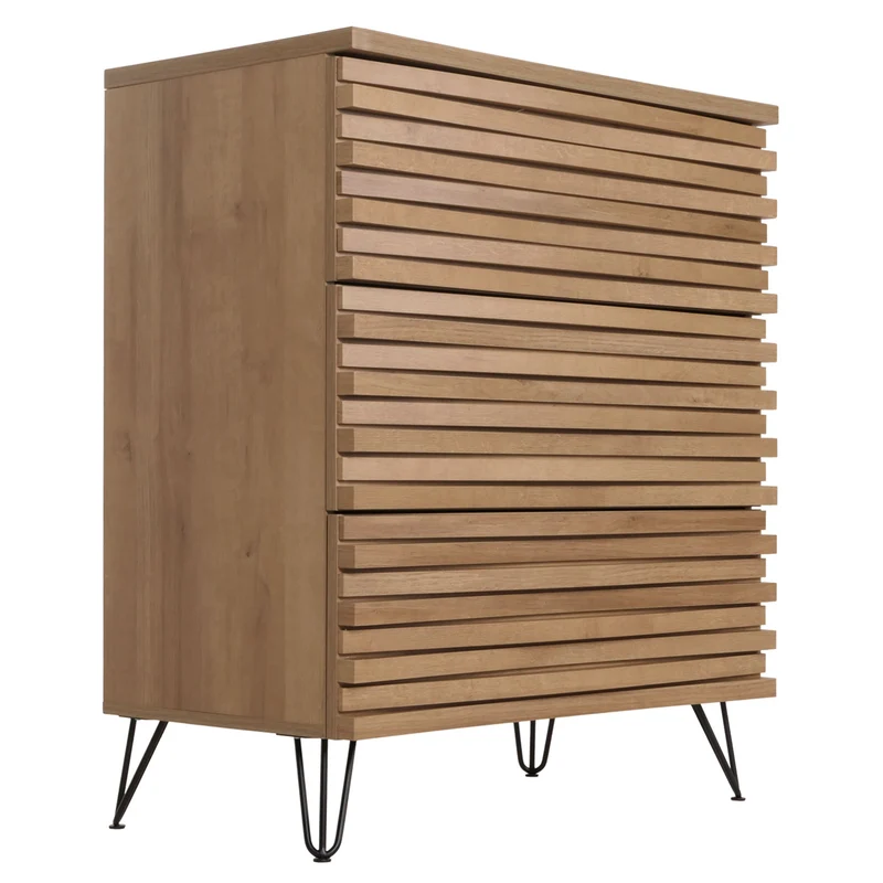 Commode buffet meuble haut design 3d 3 tiroirs bois massif manguier et métal 94x80x45 cm 04_0006526