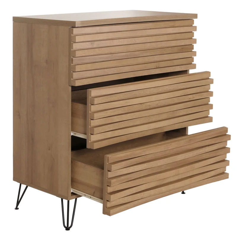 Commode buffet meuble haut design 3d 3 tiroirs bois massif manguier et métal 94x80x45 cm 04_0006526