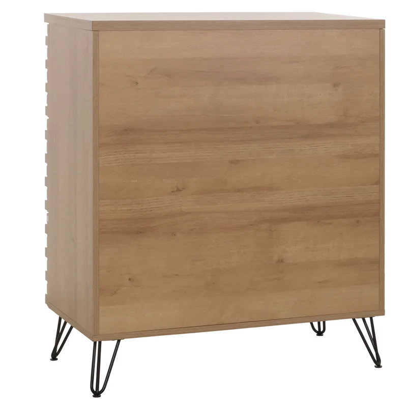 Commode buffet meuble haut design 3d 3 tiroirs bois massif manguier et métal 94x80x45 cm 04_0006526