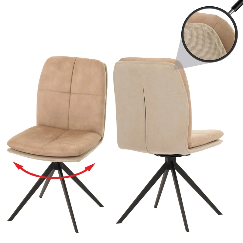 Ensemble de 2 chaises de salle à manger rotative pieds métallique assise en tissu beige coutures décoratives 04_0006620