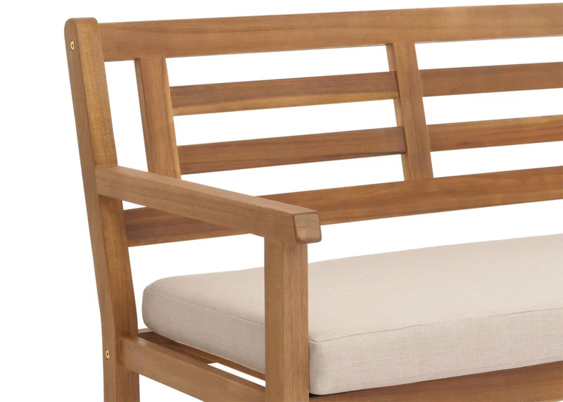 Banc de jardin en bois d'acacia massif avec dossier et accoudoirs inclus coussin crème-beige 04_0005837