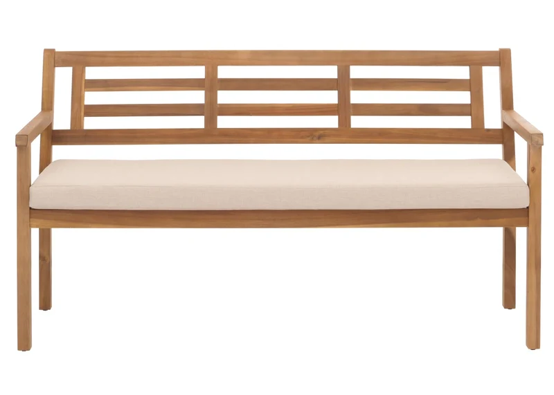 Banc de jardin en bois d'acacia massif avec dossier et accoudoirs inclus coussin crème-beige 04_0005837