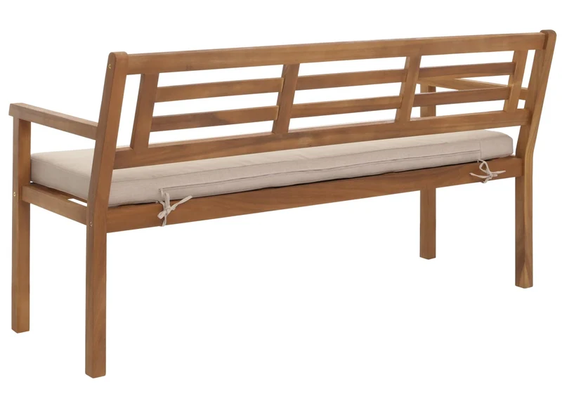 Banc de jardin en bois d'acacia massif avec dossier et accoudoirs inclus coussin crème-beige 04_0005837