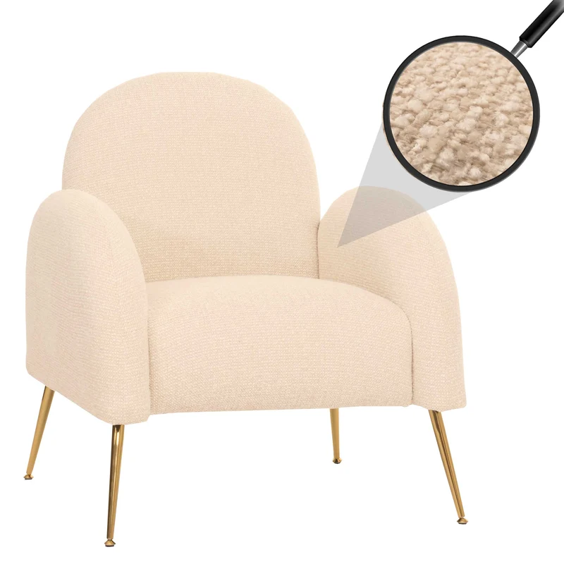 Fauteuil lounge cocktail rétro tissu chenille crème rembourrage extra épais de 22 cm 04_0006858
