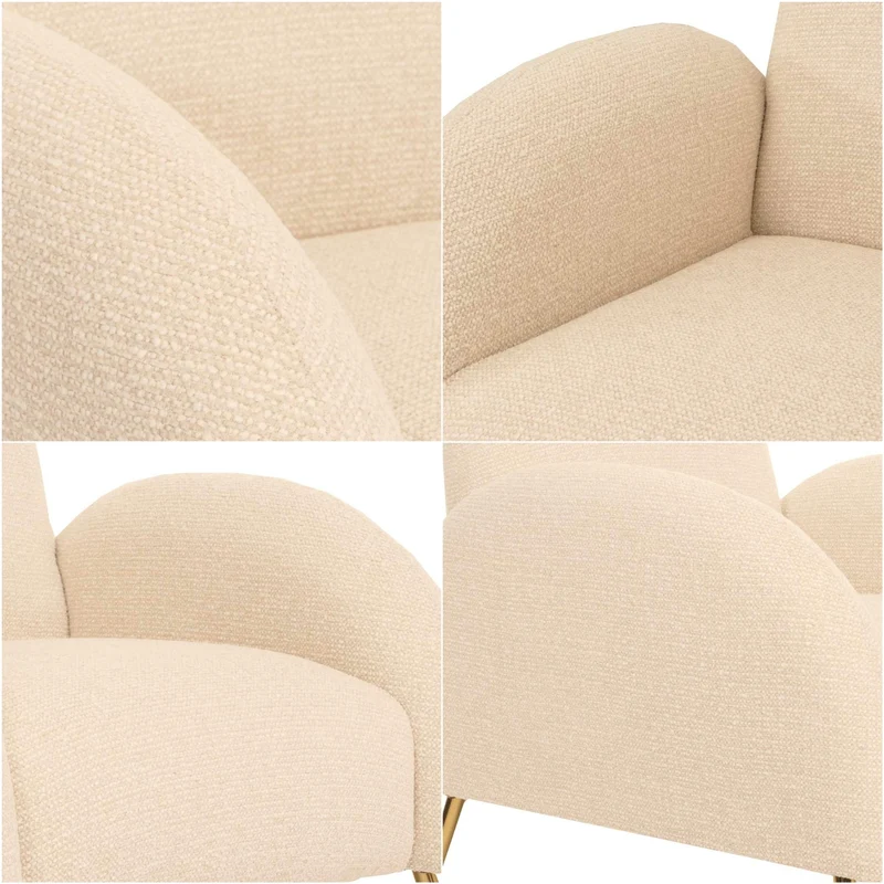 Fauteuil lounge cocktail rétro tissu chenille crème rembourrage extra épais de 22 cm 04_0006858