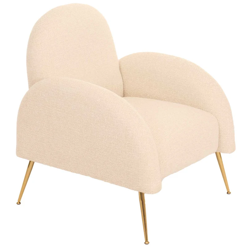 Fauteuil lounge cocktail rétro tissu chenille crème rembourrage extra épais de 22 cm 04_0006858